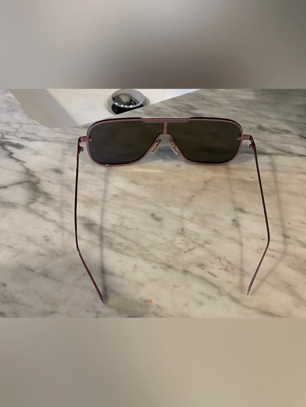 Purple Frame Shield Sunglasses with Gold Mirrored Lens